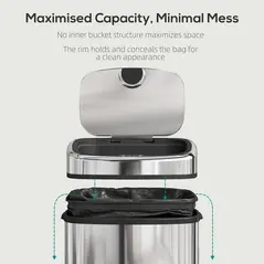 HOMCOM 50L Stainless Steel Sensor Bin - Silver Tone - 7