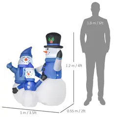 HOMCOM 4ft Inflatable Christmas Snowmen Family Xmas LED Outdoor Indoor Holiday Decorations Yard - 3