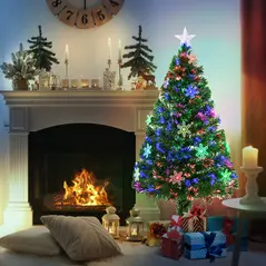 HOMCOM 4FT Green Fibre Optic Artificial Christmas Tree Xmas Colourful LED Scattered Tree with Snowflakes Ornaments Fireproofing - 2