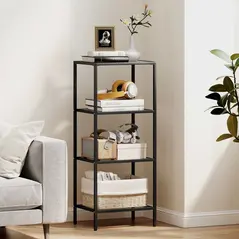 HOMCOM 4-Tier Shelving Unit, Glass Shelf, Vertical Storage Shelf for Living Room, Home Office, Bedroom, Bathroom, Black - 2