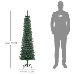 HOMCOM 5.5FT Artificial Snow Dipped Christmas Tree Xmas Pencil Tree Holiday Home Indoor Decoration with Foldable Black Stand, Green - 3