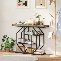 HOMCOM 4-Tier Industrial Console Table - Rustic Brown - 2