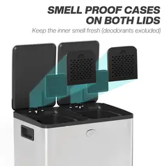 HOMCOM 40L Dual Compartment Stainless Steel Bin, with Deodoriser Holders - Silver Tone - 5