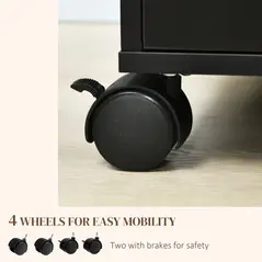 HOMCOM 5 Drawer Mobile Filing Cabinet, Vertical File Cabinet, Modern Rolling Office Storage Organizer Cupboard, Black - 6