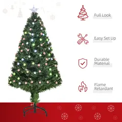 HOMCOM 4FT Pre-Lit Artificial Christmas Tree w/Fibre Optic Decorations LED Light Holiday Home Xmas Decoration-Green - 4