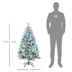 HOMCOM 4.5' Artificial Snow Christmas Trees with Frosted Branches, Warm White or Colourful LED Lights, Steel Base - 3
