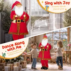 HOMCOM 4ft Singing Santa Claus Figure with with Waving Head- Red - 4