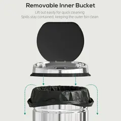 HOMCOM 42L Stainless Steel Sensor Bin - Silver Tone - 5