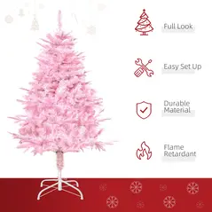 HOMCOM 4FT Artificial Christmas Tree Holiday Xmas Holiday Tree Decoration with Automatic Open for Home Party, Pink - 4