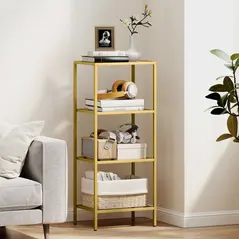 HOMCOM 4-Tier Shelving Unit, Glass Shelf, Vertical Storage Shelf for Living Room, Home Office, Bedroom, Bathroom, Gold Tone - 2
