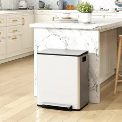 HOMCOM 50L Dual Compartment Stainless Steel Bin, with Deodoriser Holders - Silver - 2