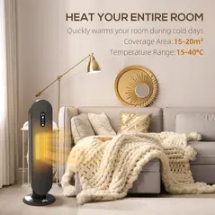 HOMCOM 45° Oscillating Ceramic Space Heater, with Remote - Black - 4
