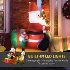 HOMCOM 4ft Christmas Inflatable Santa Claus Sledge Sleigh Reindeer Blow Up Decoration Xmas Décor for Garden - 4