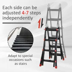 HOMCOM 4M Aluminium Duo Ladder Telescopic Herringbone Changeable Multi-Purpose w/ Non-Slip Steps Climbing DIY Platform Portable Workshop House Garden - 4