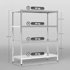 HOMCOM 4-Tier Bakers Rack with Storage, Stainless Steel Microwave Stand with Adjustable Shelves for Small Spaces, Kitchen Storage Unit for Spices, Pots and Pans, Silver Tone - 3