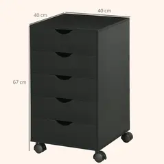 HOMCOM 5 Drawer Mobile Filing Cabinet, Vertical File Cabinet, Modern Rolling Office Storage Organizer Cupboard, Black - 3