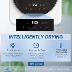 HOMCOM 4kg Vented Tumble Dryer, 800W Compact Freestanding Front Tumble Dryer with Stainless Steel Tub and Customisable Timer, Wall-Mounted Portable Small Clothes Drying Machine, White - 4