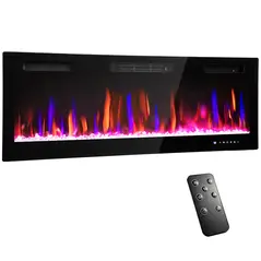 HOMCOM 50" Ultra-Slim Electric Fireplace, Wall Mounted and Recessed, 900W/1800W - 1