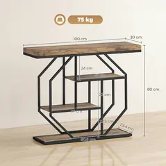 HOMCOM 4-Tier Industrial Console Table - Rustic Brown - 3