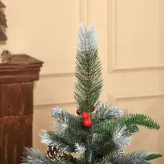 HOMCOM 4FT Artificial Snow Dipped Christmas Tree Xmas Pencil Tree Holiday Home Party Decoration with Foldable Feet Red Berries White Pinecones, Green - 9