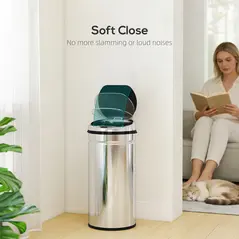 HOMCOM 42L Stainless Steel Sensor Bin - Silver Tone - 6