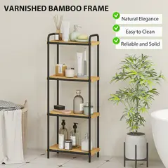 HOMCOM 4-Tier Bamboo Bathroom Storage Shelf, Freestanding Narrow Shelving Unit with Slatted Shelves for Kitchen Bathroom Living Room, 41.5 x 21.5 x 106 cm, Natural and Black - 5