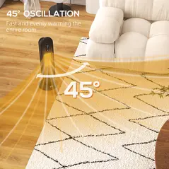 HOMCOM 45° Oscillating Ceramic Space Heater, with Remote - Black - 7