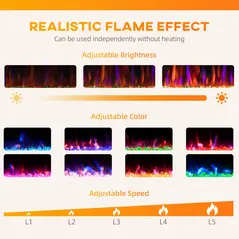 HOMCOM 50" Ultra-Slim Electric Fireplace, Wall Mounted and Recessed, 900W/1800W - 4