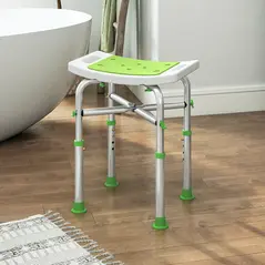 HOMCOM 44-51.5cm Aluminium Frame Shower/Bath Stool - Green - 2