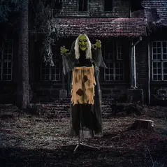 HOMCOM 5'2" Hunchback Witch Halloween Animatronic, with Glowing Eyes - 2