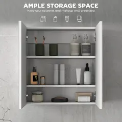 HOMCOM 60 x 15 cm Double Door Bathroom Mirror Cabinet - White - 4