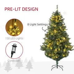 HOMCOM 6' Artificial Prelit Christmas Trees Holiday Décor with Warm White LED Lights, Decoration, Banner, Tag, Ball - 5