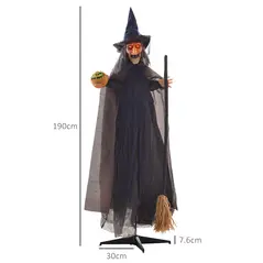 HOMCOM 6'2" Witch with Broomstick Halloween Animatronic, with Glowing Eyes - 3