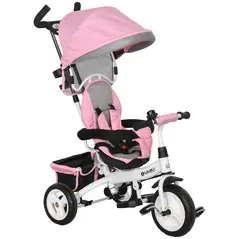 HOMCOM 6 in 1 Kids Trike Push Bike w/ Push Handle, Canopy, 5-point Safety Belt, Storage, Footrest, Brake, for 1-5 Years, Pink - 1