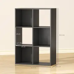 HOMCOM 6-Cube Bookshelf - Black - 3