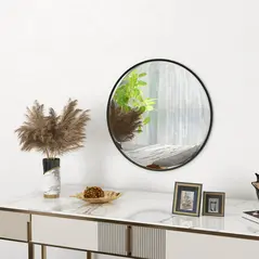 HOMCOM 61cm Decorative Wall Mirror for Bedroom Living Room, Modern Round Bathroom Mirror for Home Decor, Black - 2