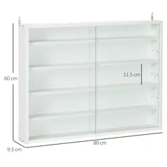 HOMCOM 5-Tier Wall Display Shelf Unit Cabinet w/ 4 Adjustable Shelves Glass Doors Home Office Ornaments 60x80cm White - 3