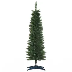 HOMCOM 5ft Unlit Artificial Christmas Tree, Pencil Slim Xmas Tree with Solid Stand and Realistic Branches, Green - 1