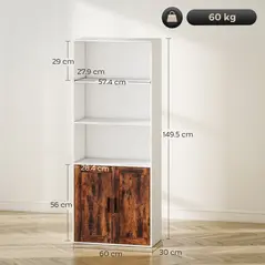 HOMCOM 5-Tier Bookcase with Adjustable Shelf - Rustic Brown - 3