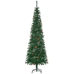 HOMCOM 6.5FT Tall Pencil Slim Artificial Christmas Tree with Realistic Branches, Tip Count and Pine Cones, Pine Needles Tree, Xmas Decoration, Green - 1