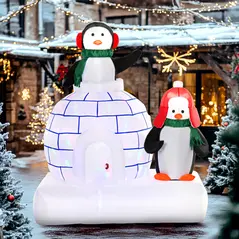 HOMCOM 5ft Christmas Inflatable Two Penguins Wearing a Scarf with Ice House Blow Up Decor Home Indoors with Built-in LED Lights Outdoor Toys in Lawn Garden - 2