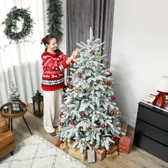 HOMCOM 6 ft Artificial Flocked Christmas Tree with 1182 Branches, Hinged Xmas Tree with Foldable Metal Stand, Easy Assembly for Home Office Decor - 8