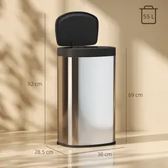 HOMCOM 55L Sensor Bin with Soft-Close Lid, Automatic Touchless Motion Sensor Kitchen Bin with Fingerprint Resistant Stainless Steel for Hygienic Gyms, Home Office Use, Silver Tone - 3