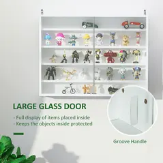 HOMCOM 5-Tier Wall Display Shelf Unit Cabinet w/ 4 Adjustable Shelves Glass Doors Home Office Ornaments 60x80cm White - 5