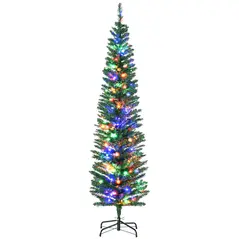 HOMCOM 6' Artificial Prelit Christmas Trees Holiday Décor with Colourful LED Lights, Pencil Shape, Steel Base - 1
