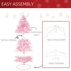 HOMCOM 6FT Artificial Christmas Tree Holiday Xmas Holiday Tree Decoration with Automatic Open for Home Party, Pink - 6