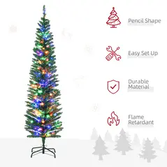 HOMCOM 6' Artificial Prelit Christmas Trees Holiday Décor with Colourful LED Lights, Pencil Shape, Steel Base - 4