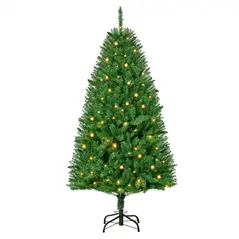 HOMCOM 5FT Christmas Tree Warm White LED Light Holiday Home Decoration, Green - 1