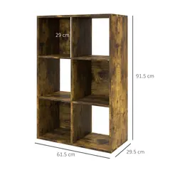 HOMCOM 6-Cube Bookshelf - Rustic Brown - 3