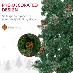 HOMCOM 6.5FT Tall Pencil Slim Artificial Christmas Tree with Realistic Branches, Tip Count and Pine Cones, Pine Needles Tree, Xmas Decoration, Green - 6